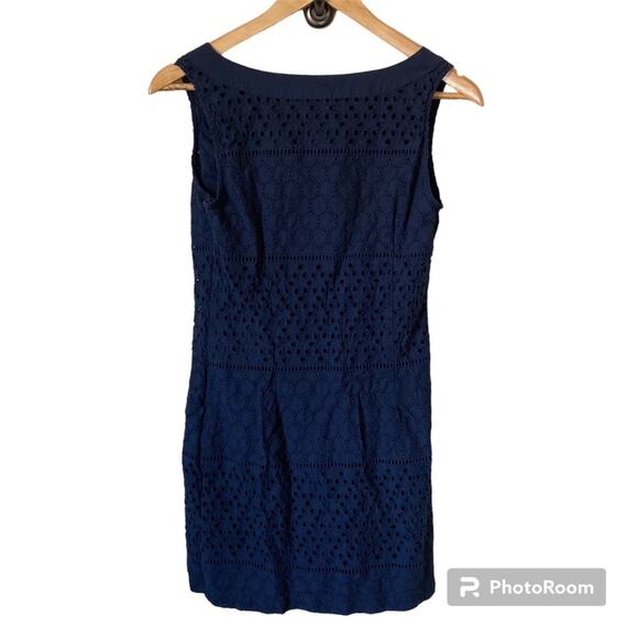 Banana Republic Factory Navy Blue Embroidered Sheath Eyelet Dress Size 2 Petite - Picture 2 of 7